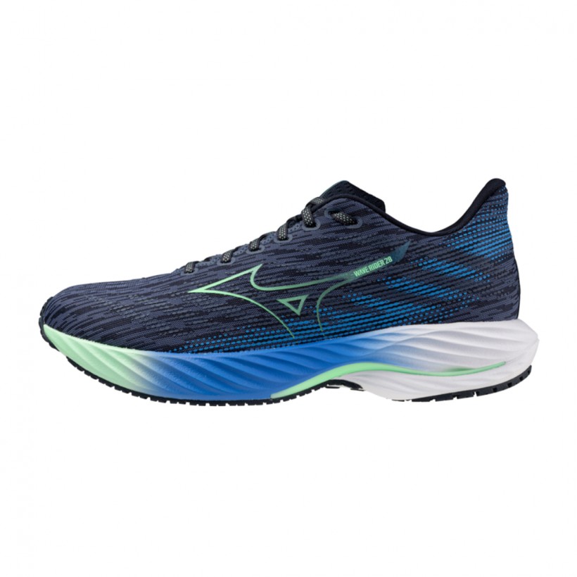 Zapatillas Mizuno Wave Rider 28 Azul Verde SS25