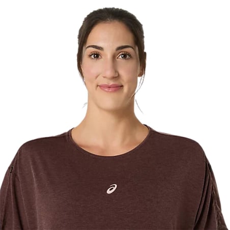 Camiseta Asics Nagino Run Adjustable SS Top Manga Curta Castanha Mulher