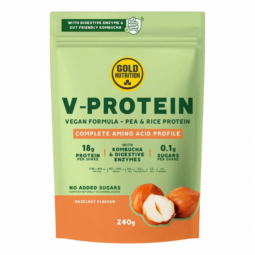 Białko wegańskie GoldNutrition V-Protein Kombucha Orzech laskowy 240g