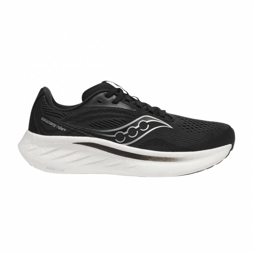 Saucony Ride 18 Wide Zwart Wit AW25 Dames Sneakers