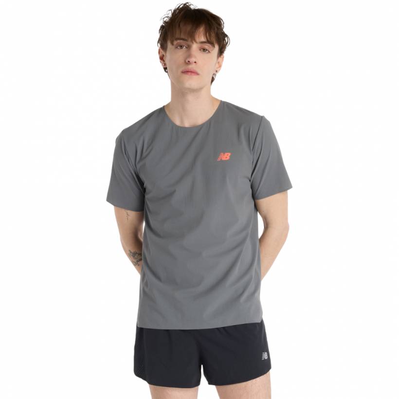 Camiseta New Balance Race Day Ultra Light Manga Corta Gris Naranja