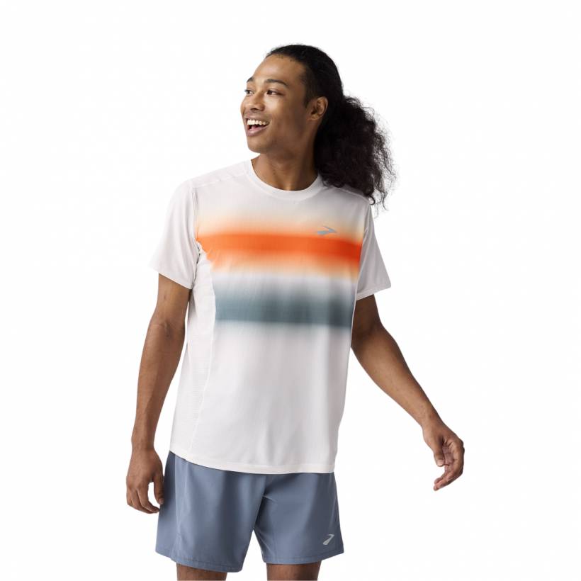 Camiseta Brooks Atmosphere 3.0 Manga Corta Blanco Naranja