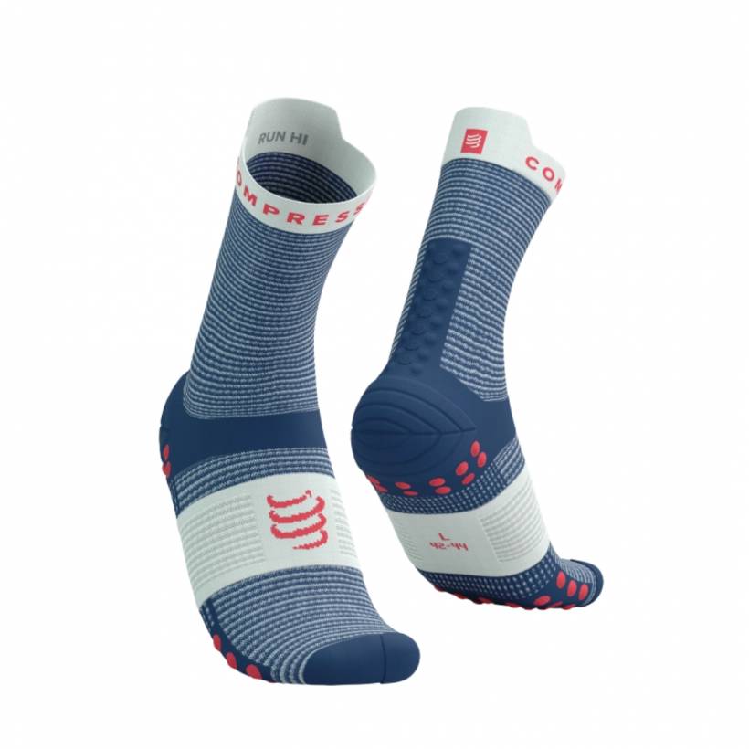 Chaussettes Compressport Pro Racing v4.0 Run High Bleu Blanc