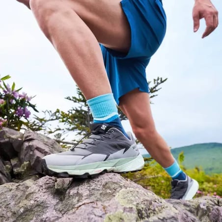 Feetures Trail Max Cushion Mini Crew Sokken Blauw Geel