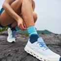 Feetures Trail Max Cushion Mini Crew Socks Blue Yellow